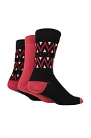 g.FINN 3 Pair Bamboo Patterned Socks - Black with Burgundy Zig Zag Print