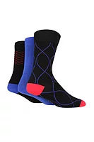 g.FINN 3 Pair Bamboo Patterned Socks - Black with Electric Blue Pattern