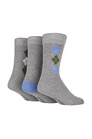 g.COLE 3 Pair Bamboo Argyle Patterned Socks - Light Grey with Argyle