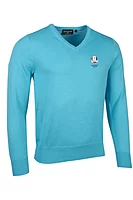 g.RYDER CUP EDEN Ryder Cup V Neck Cotton Lightweight Golf Sweater - Aqua