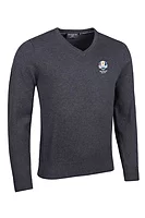 g.RYDER CUP EDEN Ryder Cup V Neck Cotton Lightweight Golf Sweater - Charcoal Marl