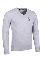 g.RYDER CUP EDEN Ryder Cup V Neck Cotton Lightweight Golf Sweater - Light Grey Marl
