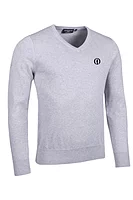 g.THE OPEN EDEN The Open V Neck Cotton Lightweight Golf Sweater - Light Grey Marl