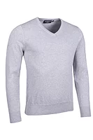 g.EDEN V Neck Cotton Lightweight Golf Sweater - Light Grey Marl
