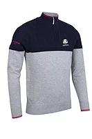 g.RYDER CUP ELDERSLIE Ryder Cup Quarter Zip Cable Chest Cotton Lightweight Golf Sweater - Light Grey Marl/Navy/Garnet