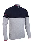g.ELDERSLIE Quarter Zip Cable Chest Cotton Lightweight Golf Sweater - Light Grey Marl/Navy/Garnet