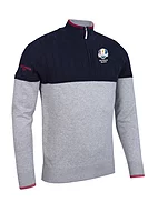 g.RYDER CUP ELDERSLIE Ryder Cup Quarter Zip Cable Chest Cotton Lightweight Golf Sweater - Light Grey Marl/Navy/Garnet