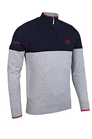 g.THE OPEN ELDERSLIE The Open Quarter Zip Cable Chest Cotton Lightweight Golf Sweater - Light Grey Marl/Navy/Garnet