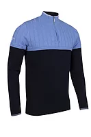 g.ELDERSLIE Quarter Zip Cable Chest Cotton Lightweight Golf Sweater - Navy/Light Blue/White