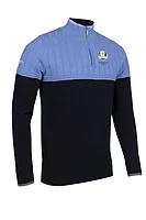 g.RYDER CUP ELDERSLIE Ryder Cup Quarter Zip Cable Chest Cotton Lightweight Golf Sweater - Navy/Light Blue/White