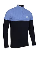 g.THE OPEN ELDERSLIE The Open Quarter Zip Cable Chest Cotton Lightweight Golf Sweater - Navy/Light Blue/White