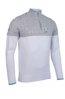g.RYDER CUP ELDERSLIE Ryder Cup Quarter Zip Cable Chest Cotton Lightweight Golf Sweater - White/Light Grey Marl/Lagoon