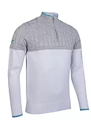 g.ELDERSLIE Quarter Zip Cable Chest Cotton Lightweight Golf Sweater - White/Light Grey Marl/Lagoon