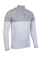 g.THE OPEN ELDERSLIE The Open Quarter Zip Cable Chest Cotton Lightweight Golf Sweater - White/Light Grey Marl/Lagoon