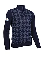 g.RYDER CUP ELLERY Ryder Cup Quarter Zip Houndstooth Touch of Cashmere Golf Sweater - Navy