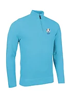 g.RYDER CUP ETON Ryder Cup Zip Textured Cotton Lightweight Golf Sweater - Aqua