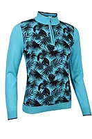 g.ETTA SALE Quarter Zip Printed Cotton Golf Sweater Sale - Aqua/Black Tropical Print