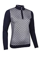 g.ETTA SALE Quarter Zip Printed Cotton Golf Sweater Sale - Navy/Silver Foil Print