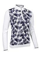 g.ETTA SALE Quarter Zip Printed Cotton Golf Sweater Sale - White/Navy Tropical Print