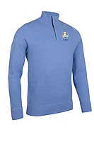 g.RYDER CUP EXETER Ryder Cup Quarter Zip Diamond Knit Cotton Lightweight Golf Sweater - Light Blue
