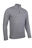g.EXETER Quarter Zip Diamond Knit Cotton Lightweight Golf Sweater - Light Grey Marl