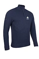 g.RYDER CUP EXETER Ryder Cup Quarter Zip Diamond Knit Cotton Lightweight Golf Sweater - Navy Marl