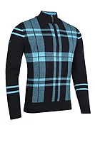 g.FINTRY Quarter Zip Checked Touch of Cashmere Midweight Golf Sweater - Black/Aqua