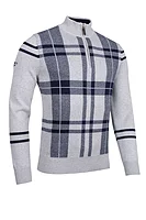 g.FINTRY Quarter Zip Checked Touch of Cashmere Midweight Golf Sweater - Light Grey Marl/Navy