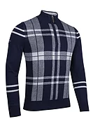 g.RYDER CUP FINTRY Ryder Cup Quarter Zip Checked Touch of Cashmere Midweight Golf Sweater - Navy/Light Grey Marl
