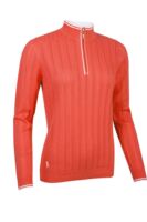 g.FLORENCE SALE Quarter Zip Cable Knit Cotton Golf Sweater Sale - Apricot/White