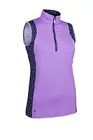 g.FRANKIE SALE Printed High Collar Sleeveless Performance Golf Top Sale - Amethyst/Navy/White
