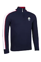 g.RYDER CUP GALLACHER Ryder Cup Quarter Zip Colour Block Sleeve Cotton Lightweight Golf Sweater - Navy/White/Garnet