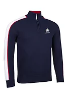 g.RYDER CUP GALLACHER Ryder Cup Quarter Zip Colour Block Sleeve Cotton Lightweight Golf Sweater - Navy/White/Garnet