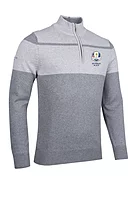 g.RYDER CUP GARVIE Ryder Cup Quarter Zip Block Touch of Cashmere Midweight Golf Sweater - Mid Grey Marl/Light Grey Marl