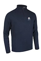 g.RYDER CUP GEORGE Ryder Cup Quarter Zip Tartan Placket Touch of Cashmere Lightweight Golf Sweater - Navy Marl