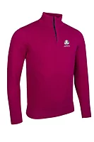 g.RYDER CUP GEORGE Ryder Cup Quarter Zip Tartan Placket Touch of Cashmere Lightweight Golf Sweater - Raspberry