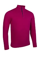 g.GEORGE Quarter Zip Tartan Placket Touch of Cashmere Lightweight Golf Sweater - Raspberry