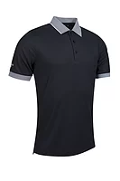 g.HATTON Micro Stripe Collar Cuff Performance Pique Golf Shirt - Black/White