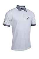 g.RYDER CUP HATTON Ryder Cup Micro Stripe Collar Cuff Performance Pique Golf Shirt - White/Navy