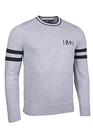 g.HAYDEN Crew Neck Stripe Touch of Cashmere Heritage Sweater - Light Grey Marl/Bottle