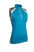 g.HEIDI SALE Printed High Collar Sleeveless Performance Golf Shirt Sale - Cobalt/Black