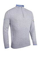 g.RYDER CUP HOY Ryder Cup Quarter Zip Cable Rib Midweight Merino Golf Sweater - Light Grey Marl/Tahiti