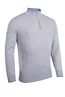 g.HOY Quarter Zip Cable Rib Midweight Merino Golf Sweater - Light Grey Marl/Tahiti
