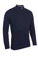 g.HOY Quarter Zip Cable Rib Midweight Merino Golf Sweater - Navy/White