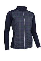 g.IRIS Full Zip Faux Fur Padded Golf Jacket - Navy/Tartan
