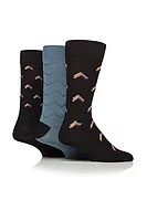 g.JOSHUA 3 Pair Patterned Bamboo Sock Gift Box - Black/Lagoon Munro