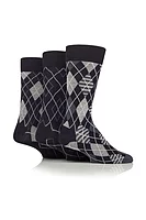g.JOSHUA 3 Pair Patterned Bamboo Sock Gift Box - Navy Argyle