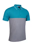 g.KINTYRE Colour Block Performance Pique Golf Shirt - Light Grey Marl/Lagoon/White