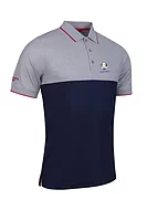 g.RYDER CUP KINTYRE Ryder Cup Colour Block Performance Pique Golf Shirt - Navy/Light Grey Marl/Garnet