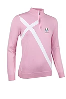g.RYDER CUP LADIES SALTIRE Ryder Cup Quarter Zip Saltire Cross Cotton Lightweight Golf Sweater - Candy/White
